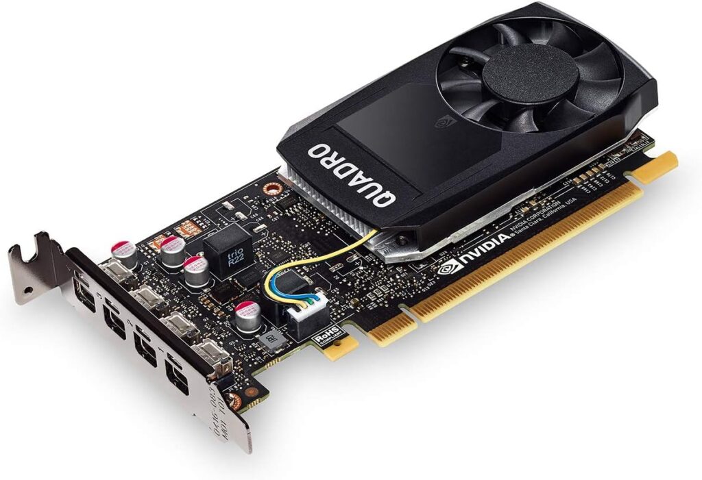 PNY QUADRO NVIDIA P1000 V2 4 PNY Quadro P1000 Carte graphique professionnelle 4GB GDDR5 PCI Express 3.0 x16, simple slot, 4x Mini-Port display, 5K Support, Ventilateur actif ultra-silencieuxchez Esbtech informatique Maroc.